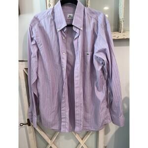 Lacoste mens purple striped button down shirt size 43 or L-XL